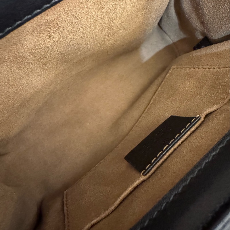 Gucci黑/咖皮革拼pvc padlock斜背包-42