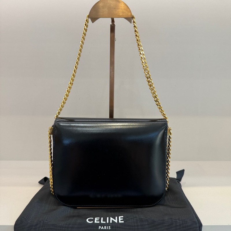 CELINE Triomphe凱旋門 黑色牛皮搭配金色鎖扣精緻光滑 肩背包 斜背包-1