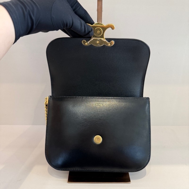 CELINE Triomphe凱旋門 黑色牛皮搭配金色鎖扣精緻光滑 肩背包 斜背包-6