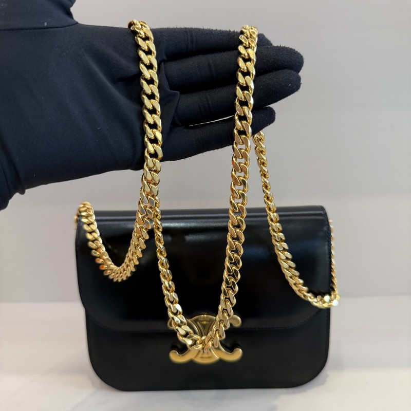 CELINE Triomphe凱旋門 黑色牛皮搭配金色鎖扣精緻光滑 肩背包 斜背包-8