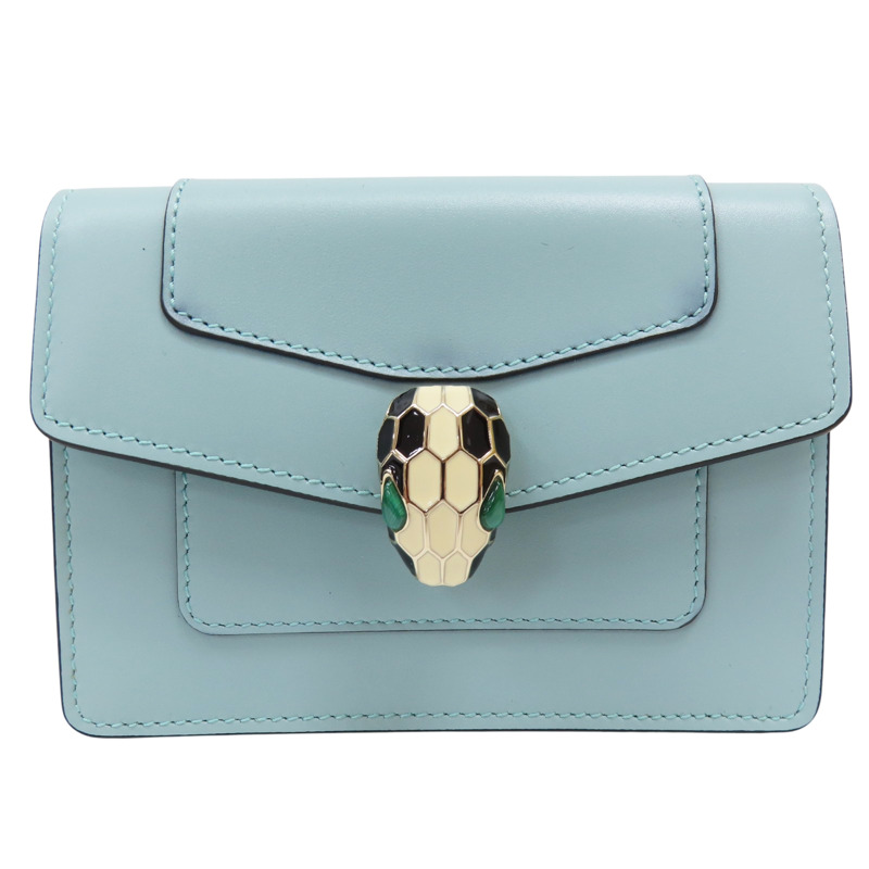 藍色 牛皮 蛇頭 Serpenti 扣式 卡夾 名片夾【BVLGARI 寶格麗】-0