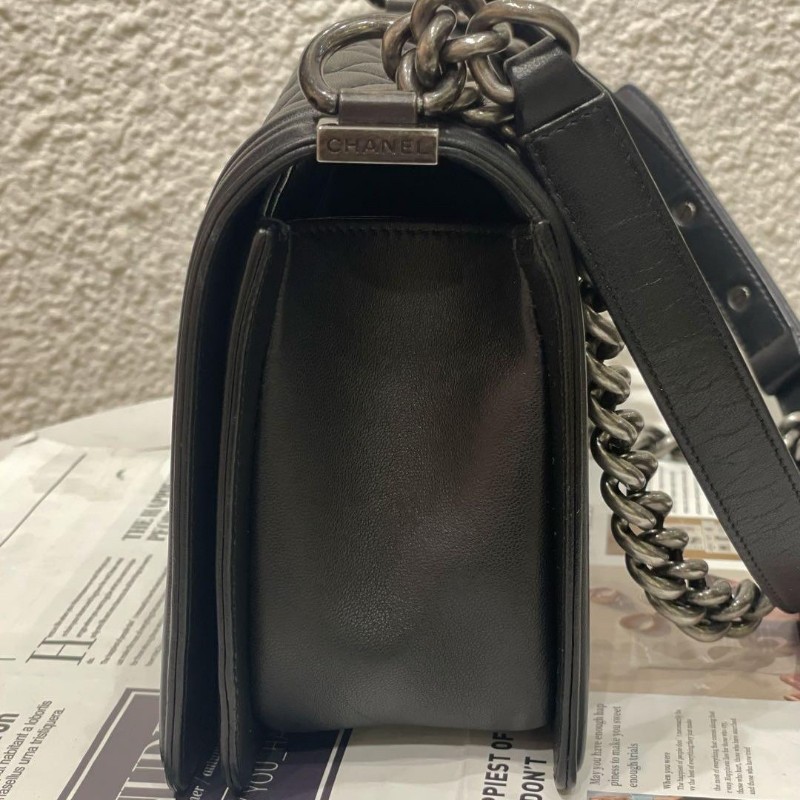 Chanel Leboy 中號 黑銀 羊皮 肩背包斜背包 25cm-3