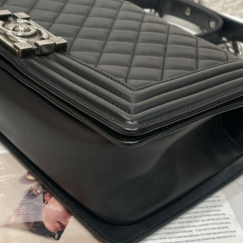 Chanel Leboy 中號 黑銀 羊皮 肩背包斜背包 25cm-9