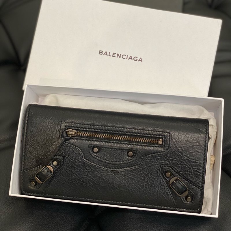 💎Han's house精品服飾💎 BALENCIAGA 巴黎世家 黑色 山羊皮 爆裂紋 掀蓋 機車 長夾-0