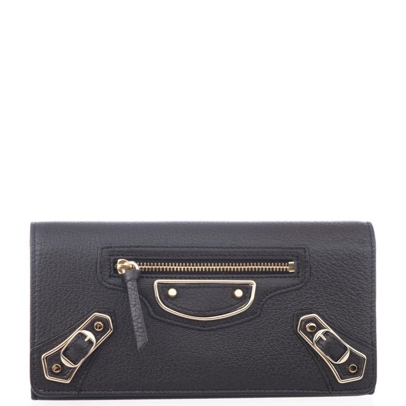 💎Han's house精品服飾💎 BALENCIAGA 巴黎世家 黑色 山羊皮 爆裂紋 掀蓋 機車 長夾-1