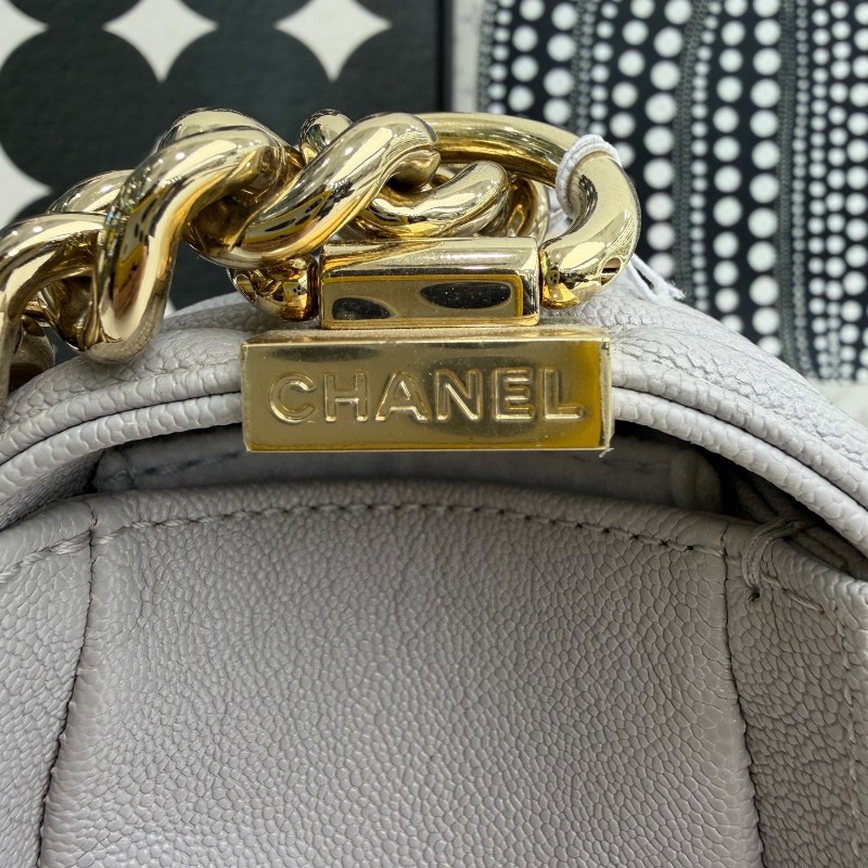 Chanel香奈兒 leboy中號 灰色金扣 荔枝牛皮 肩背包斜背包-4