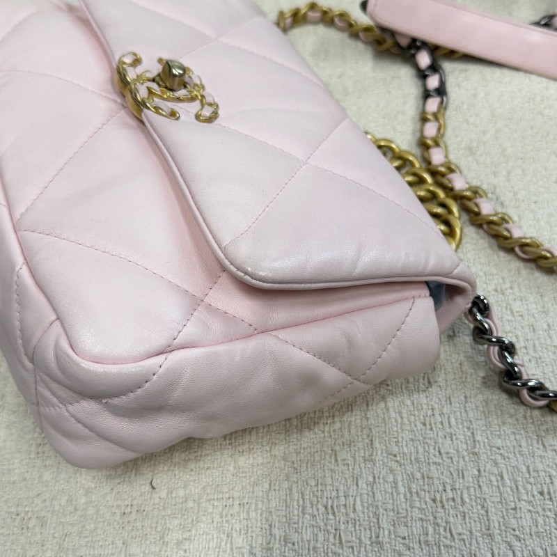CHANEL 19bag小號 羊皮 淡粉色 金色金屬 肩背包斜背包-3