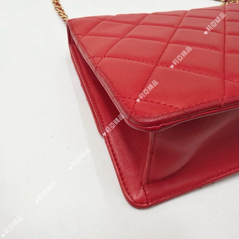 莉亞精品♡ Chanel 紅色鏈條包 二手美包-7