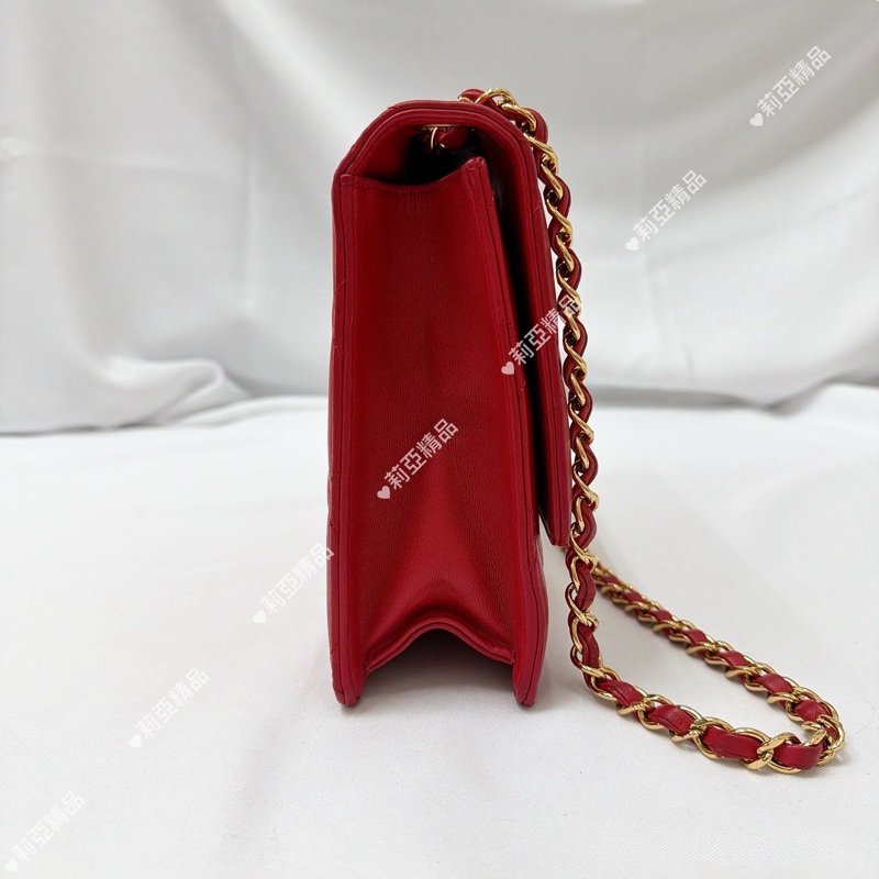 莉亞精品♡ Chanel 紅色鏈條包 二手美包-9