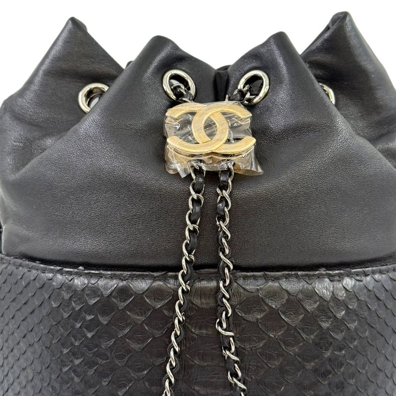 ［2240］香奈兒Chanel 水桶包 小號 黑色 羊+蛇皮 23開-7