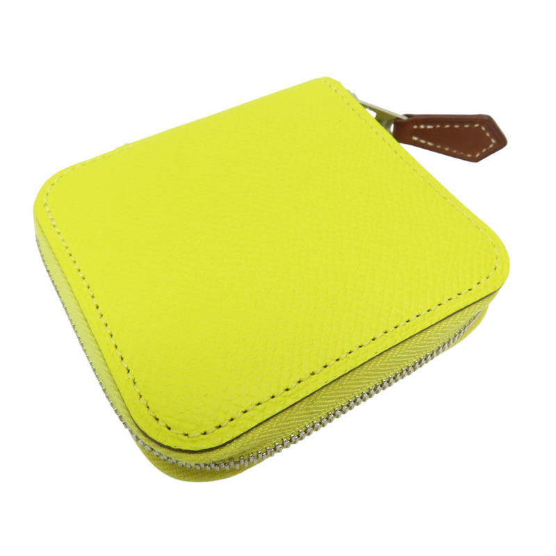 黃色 Epsom牛皮 拉鍊 Silk'In 絲巾 零錢包 C刻 銀扣【HERMES 愛馬仕】-3