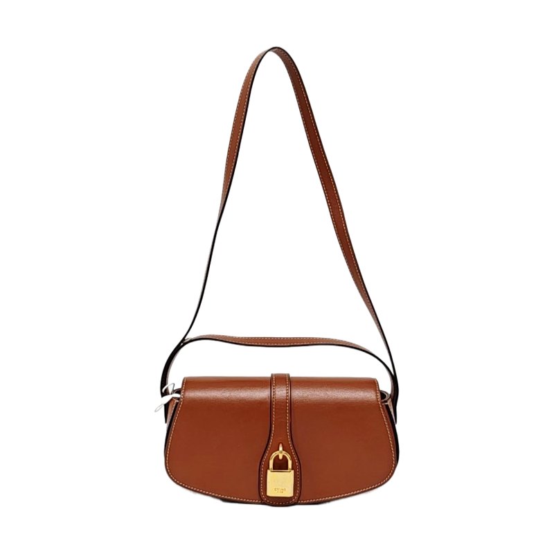 CELINE 棕色牛皮肩背包 金色五金-0