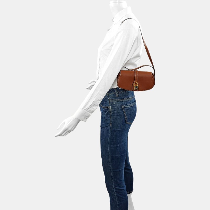 CELINE 棕色牛皮肩背包 金色五金-1