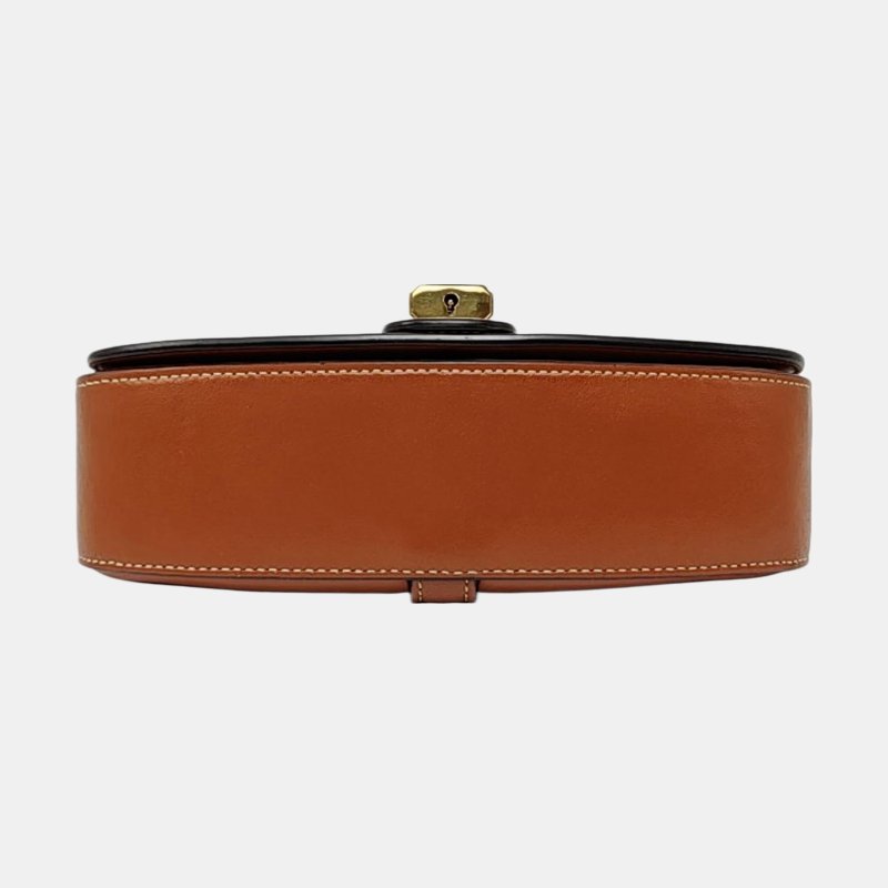 CELINE 棕色牛皮肩背包 金色五金-5