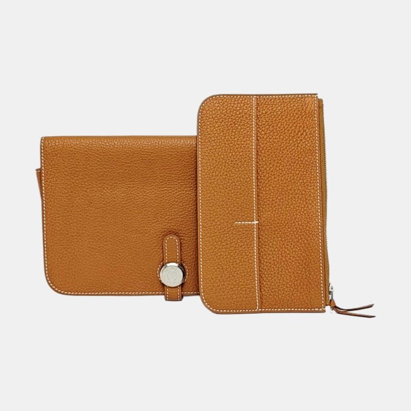 HERMES Dogon 大號金棕色Clemence牛皮手拿包 銀色五金 U刻-7