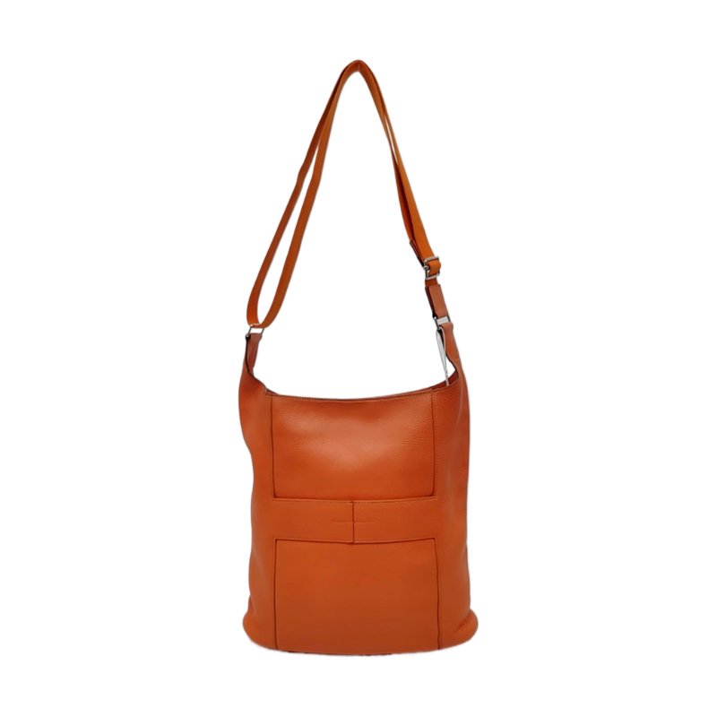 HERMES Good News 愛馬仕橙Clemence牛皮肩背包斜背包 銀色五金-0