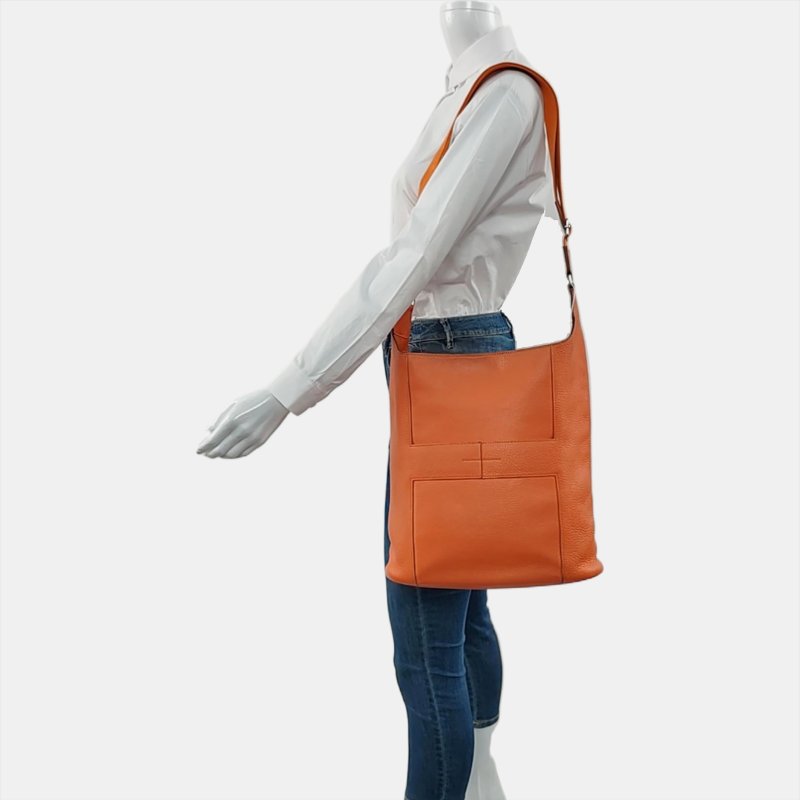 HERMES Good News 愛馬仕橙Clemence牛皮肩背包斜背包 銀色五金-1