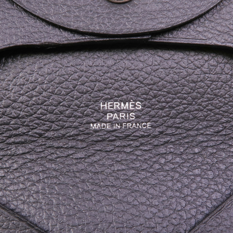 HERMES Evercolor皮革Coin Case銀扣零錢包Noir-11