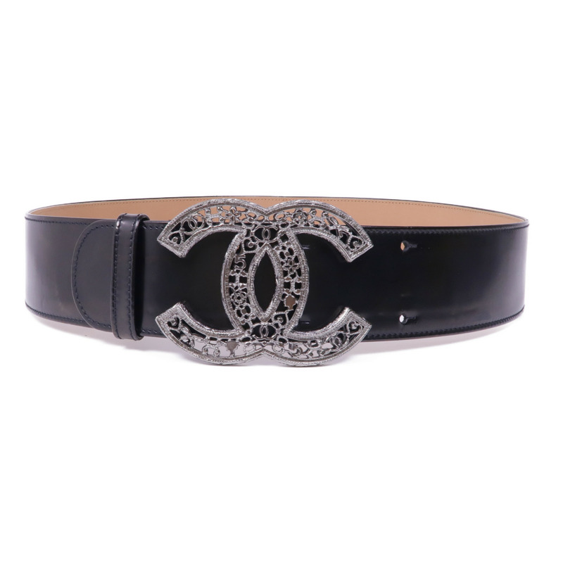 CHANEL 牛皮皮革Belt銀扣皮帶-0