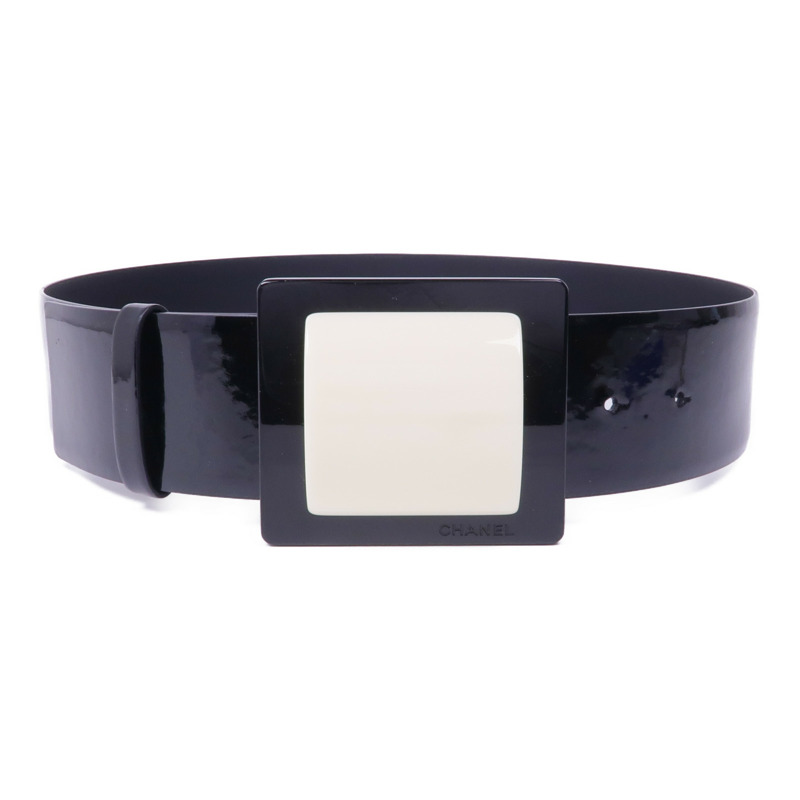 CHANEL 漆皮皮革Belt銀扣皮帶-0