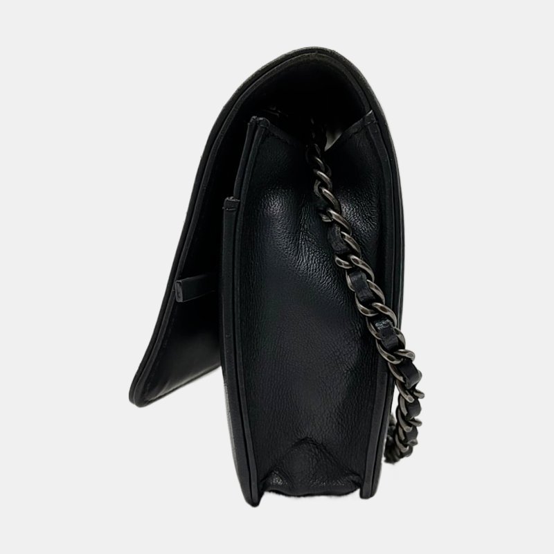 CHANEL LEBOY WOC 灰色羊皮萎格紋縫肩背包斜背包 釕色五金-2