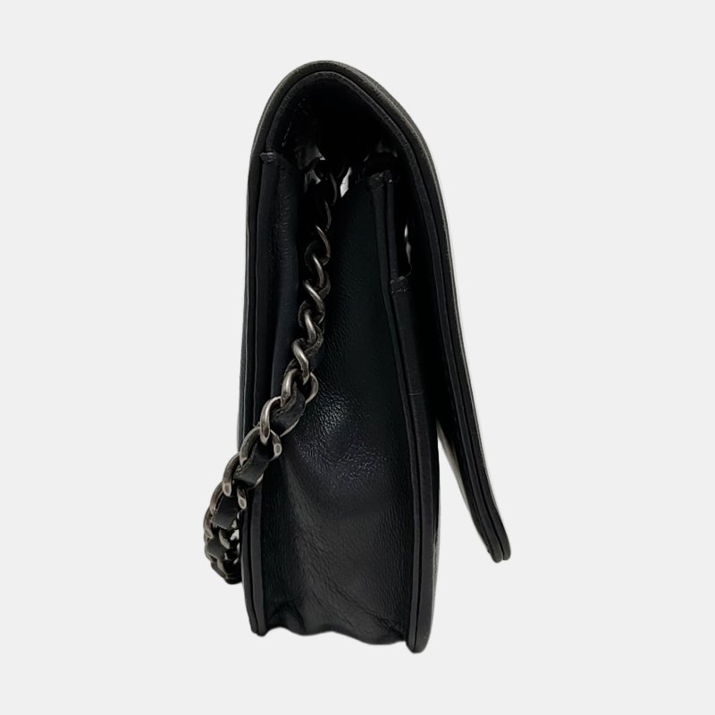 CHANEL LEBOY WOC 灰色羊皮萎格紋縫肩背包斜背包 釕色五金-3