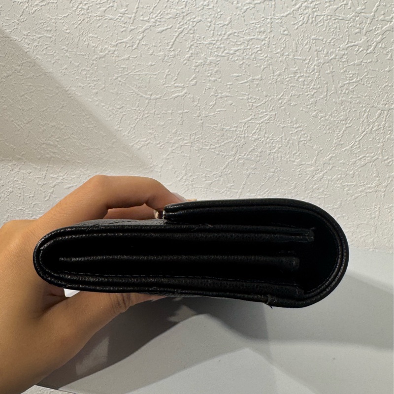 Chanel黑皮革拼黑荔枝皮半銀半黑雙C釦式長夾-4