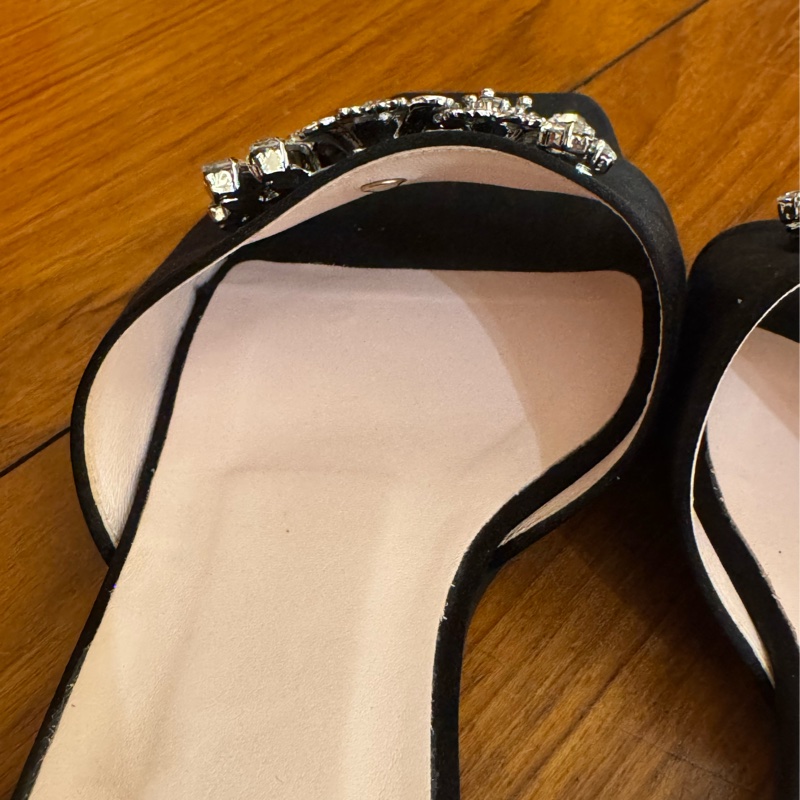 RV黑色銀鑽低跟拖鞋37.5號-12