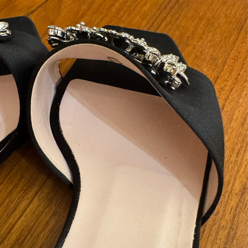 RV黑色銀鑽低跟拖鞋37.5號-13