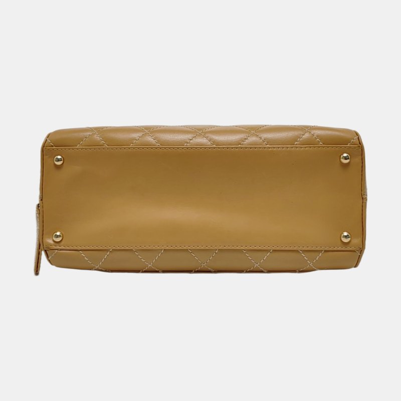 CHANEL vintage卡其色牛皮菱格纹手提包 托特包-5