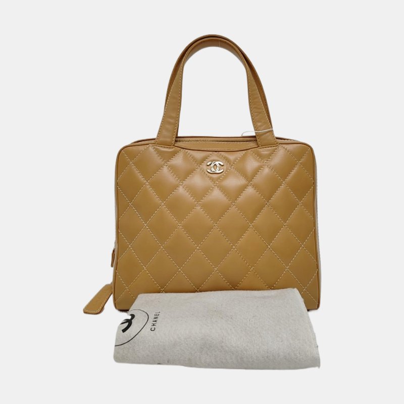 CHANEL vintage卡其色牛皮菱格纹手提包 托特包-7