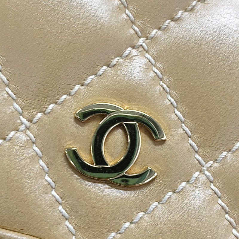 CHANEL vintage卡其色牛皮菱格纹手提包 托特包-8