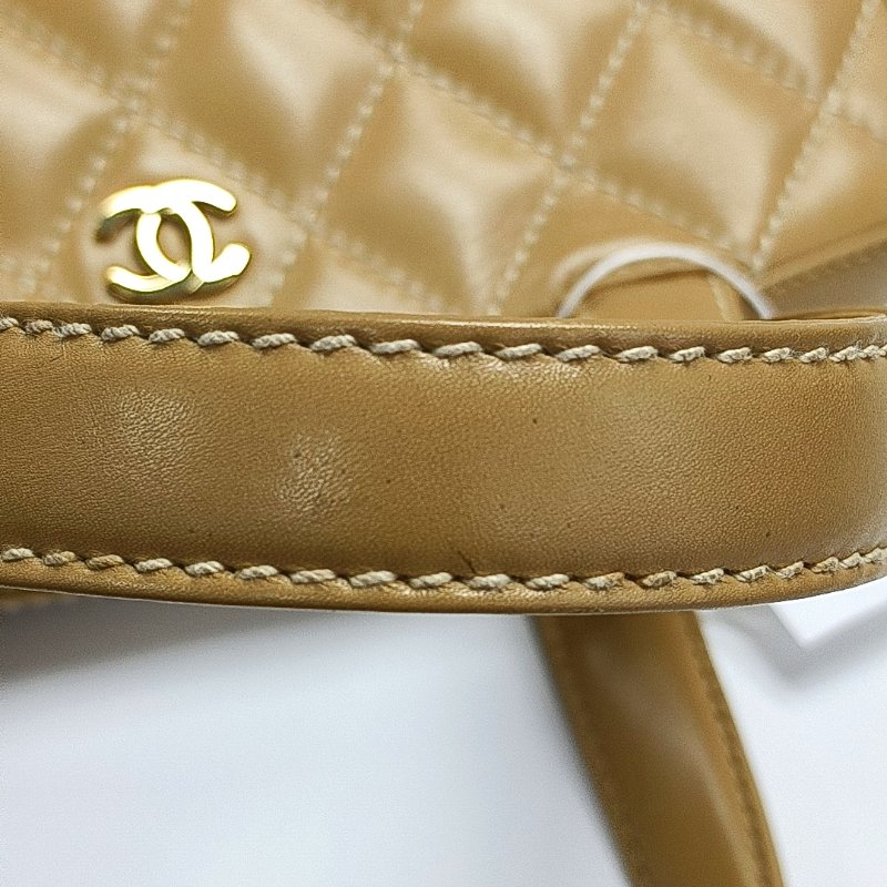 CHANEL vintage卡其色牛皮菱格纹手提包 托特包-9