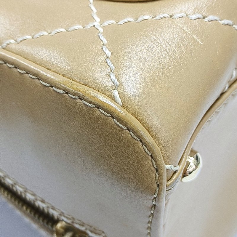 CHANEL vintage卡其色牛皮菱格纹手提包 托特包-11