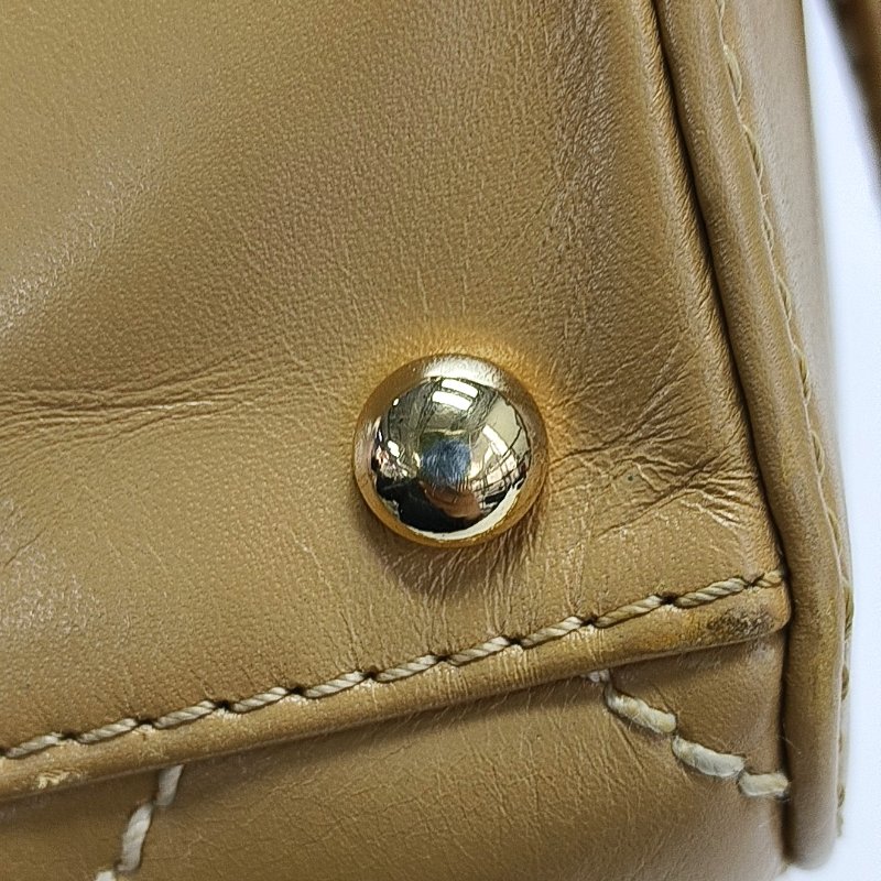 CHANEL vintage卡其色牛皮菱格纹手提包 托特包-12