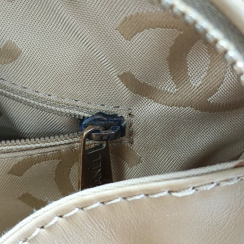 CHANEL vintage卡其色牛皮菱格纹手提包 托特包-14