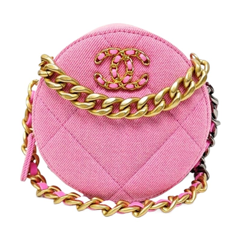 CHANEL 19bag系列 粉色牛仔布菱格紋縫肩背包斜背包-0