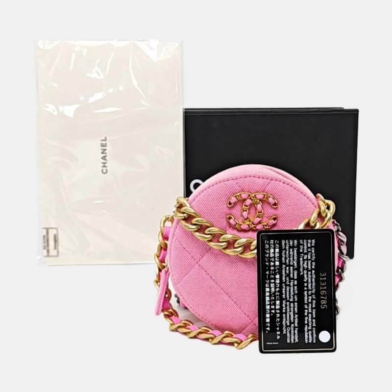 CHANEL 19bag系列 粉色牛仔布菱格紋縫肩背包斜背包-7