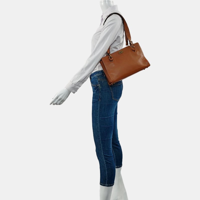 CHANEL 托特包 棕色牛皮肩背包手提包 金色五金-1