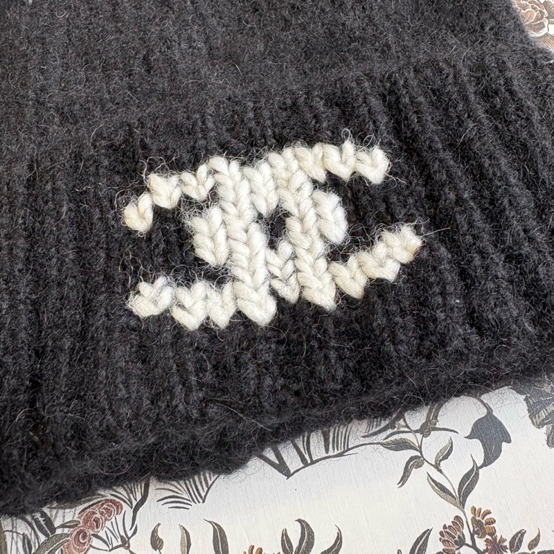 全新 黑色 Chanel logo 全羊毛 毛帽/冷帽-1