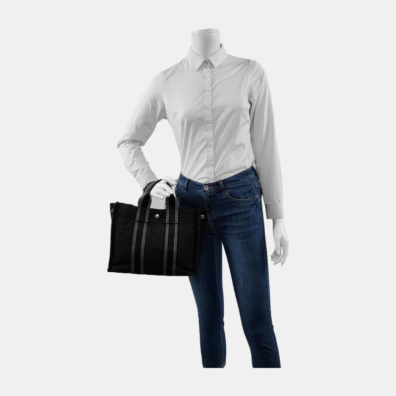 HERMÈS Fourre Tout 小號 黑色帆布手提包 銀色五金-1