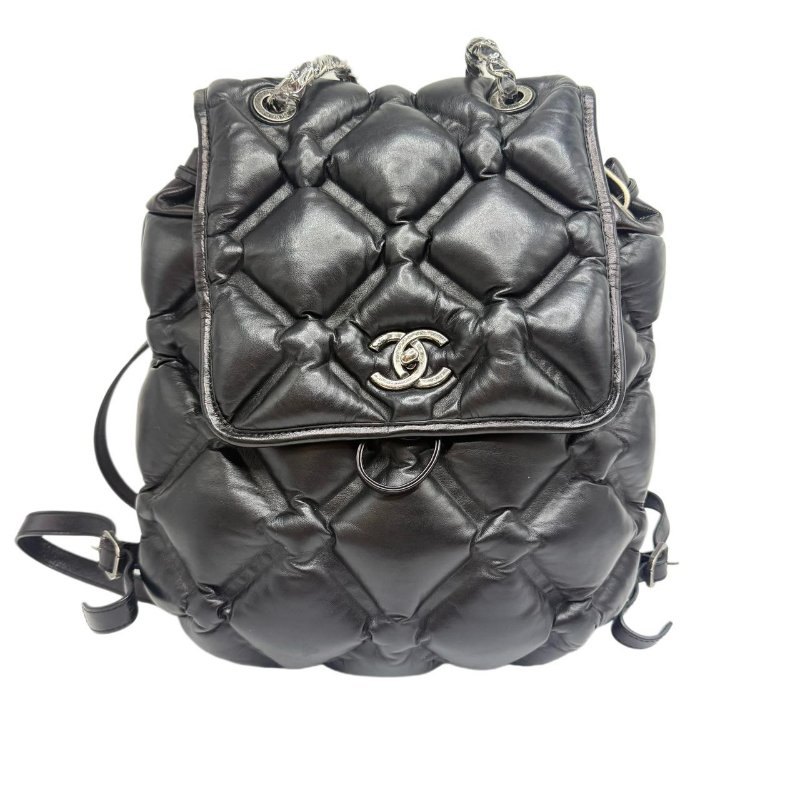 ［2416］Chanel香奈兒 泡芙雙肩包 黑色 羊皮 小號-0