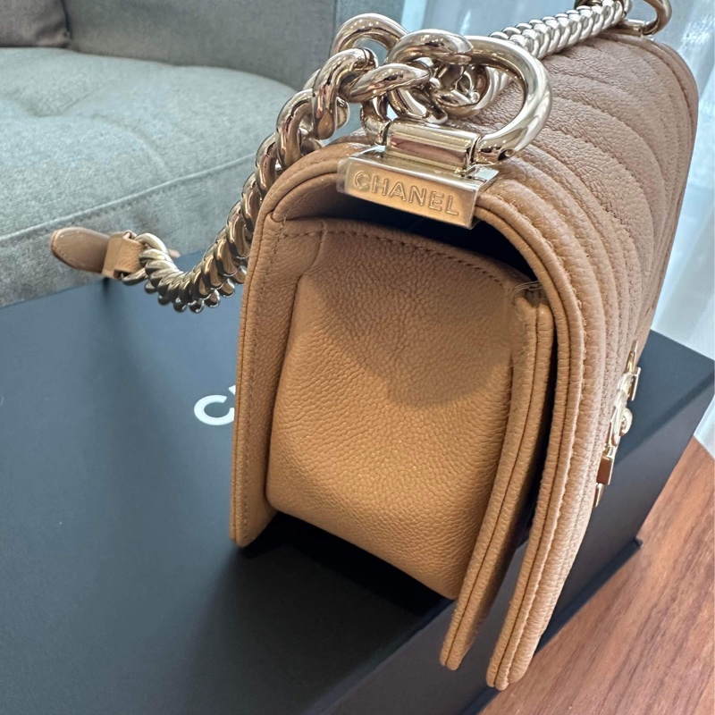 Chanel boy20 氣質奶茶 魚子醬牛皮 台灣專櫃貨 可議價-2