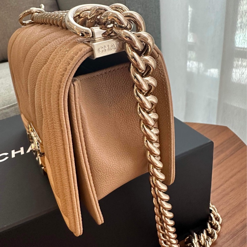 Chanel boy20 氣質奶茶 魚子醬牛皮 台灣專櫃貨 可議價-3
