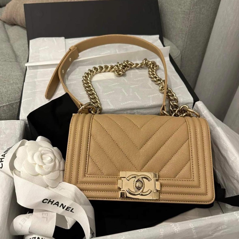 Chanel boy20 氣質奶茶 魚子醬牛皮 台灣專櫃貨 可議價-15