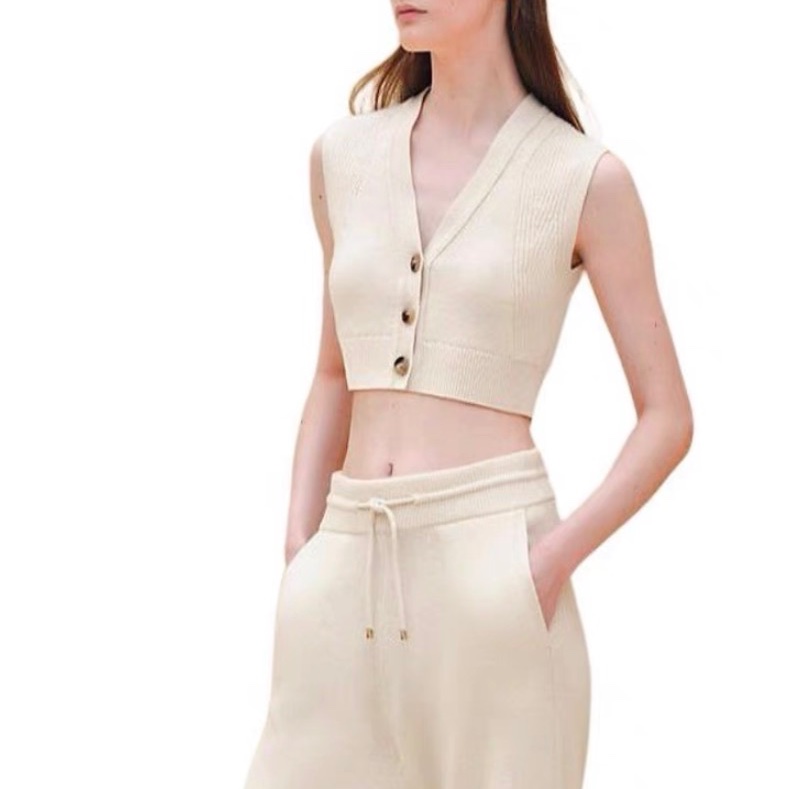 HERMES 米白色針織鈕釦背心 36碼-7