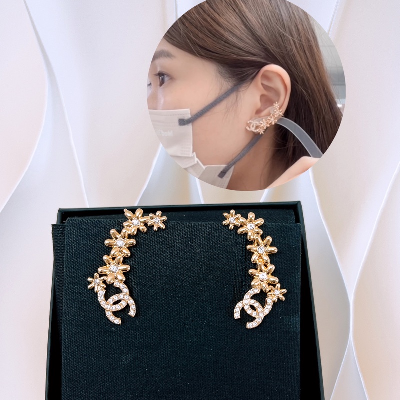 Chanel 23k 花花雙C水鑽耳環/耳骨夾-6