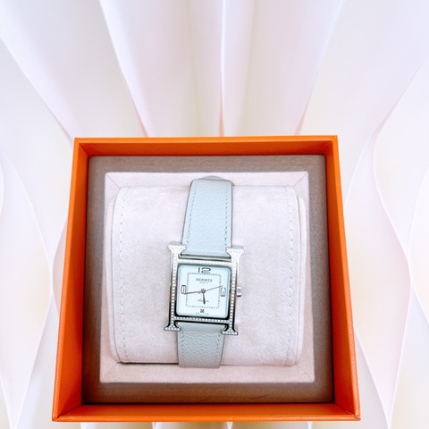 Hermes heure h 淺灰鑽石機械錶 30mm