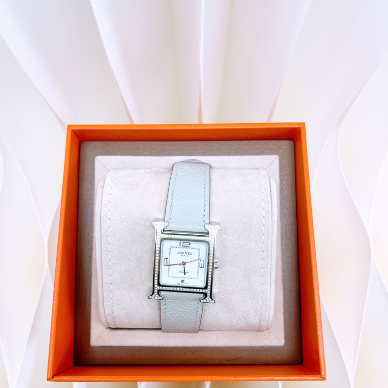 Hermes heure h 淺灰鑽石機械錶 30mm-0
