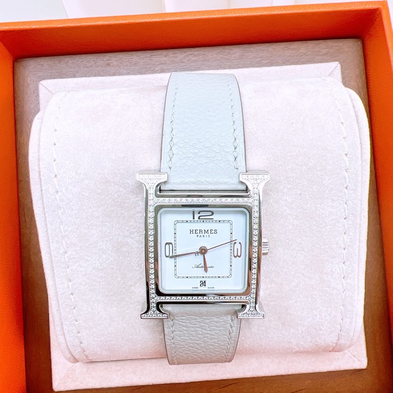 Hermes heure h 淺灰鑽石機械錶 30mm-1